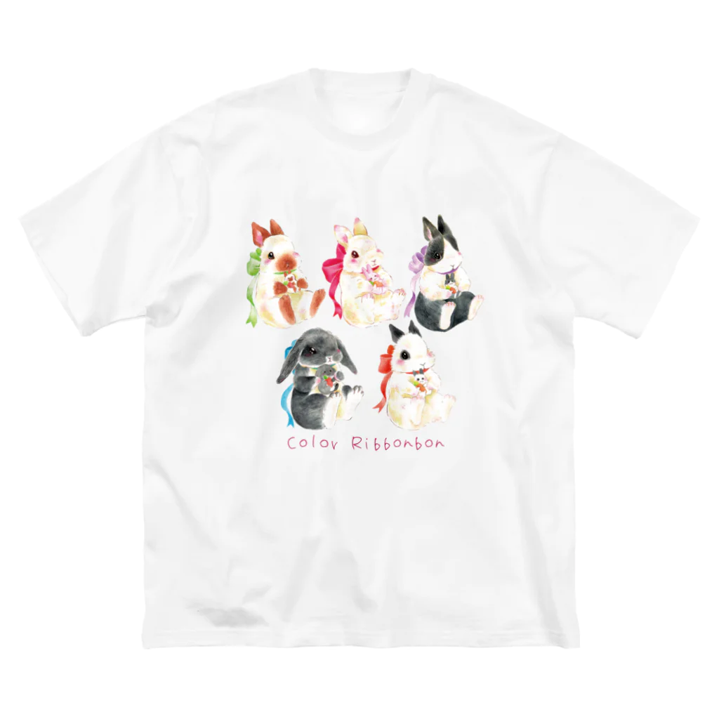 しず華＊(カラー･リボンボン)のぬいぐるみぎゅっ　うさぎシリーズ ビッグシルエットTシャツ