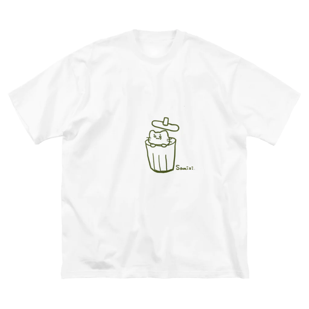 まるちのさみしい猫（緑） ビッグシルエットTシャツ