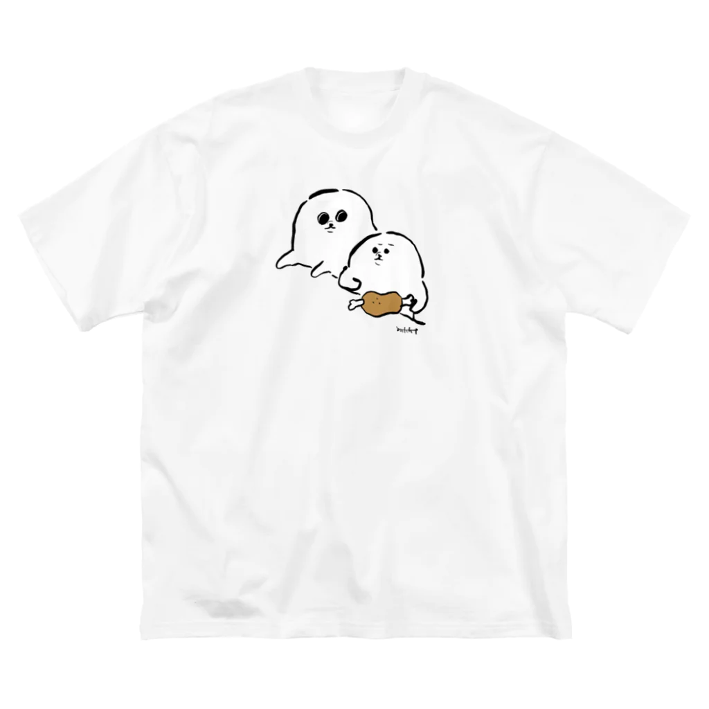 yukkeの隣の食べ物が気になるあざらいぬ ビッグシルエットTシャツ