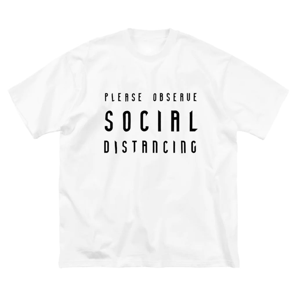SANKAKU DESIGN STOREの社会的距離を守ろう。 PLEASE SOCIAL DISTANCING 黒 ビッグシルエットTシャツ