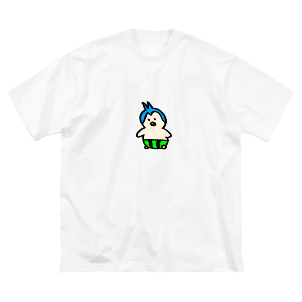 しゅらぼんのお絵描き。のスイカパンツのペンギンくん ビッグシルエットTシャツ