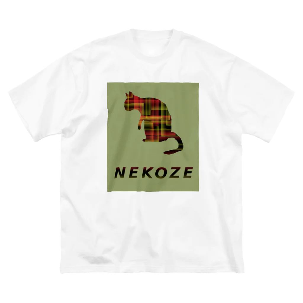 ニャムのアトリエのNEKOZEカーキ ビッグシルエットTシャツ