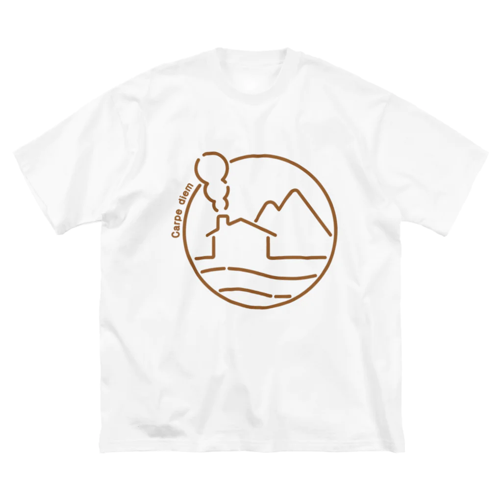  SQUID_INKのSHOPの海と山とログハウス（絵が茶Ver.） ビッグシルエットTシャツ
