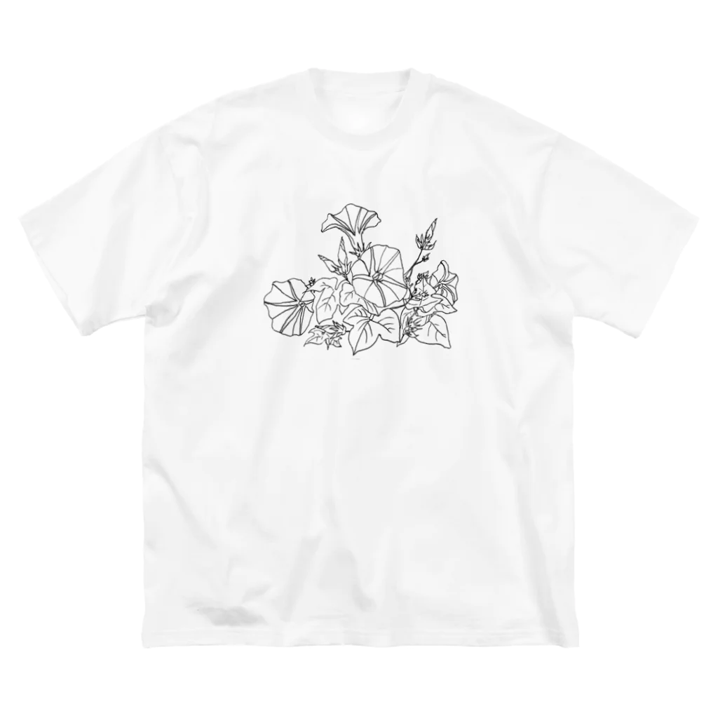 気ままに創作　よろず堂のあさがお　モノクロ ビッグシルエットTシャツ