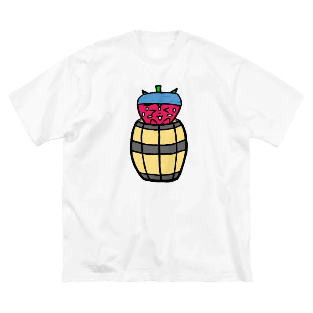 いちごのチーゴくん＆ゴーストベジタブルズのいちごのチーゴくん　いちごのチーゴくん　樽の中から飛び出す ビッグシルエットTシャツ