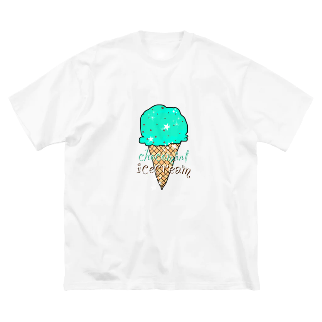 なでしこ@デザインのチョコミントアイスクリーム ビッグシルエットTシャツ