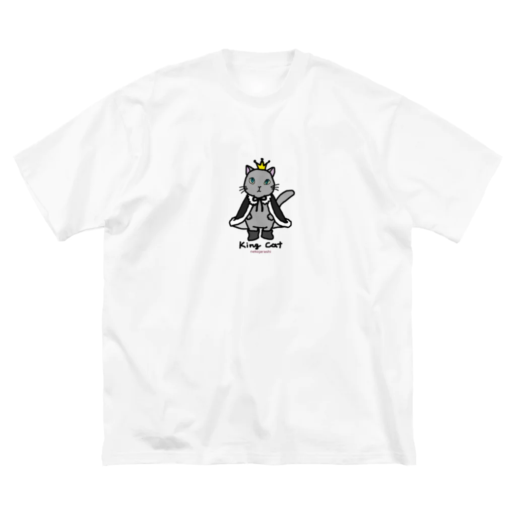 ゆきだるまころころのねこの王様＊黒 ビッグシルエットTシャツ