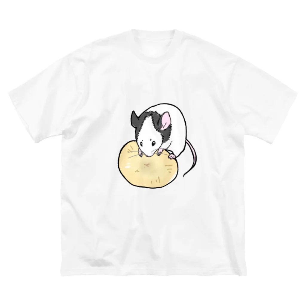 ハムスター＆ねずみ㌠のバナナを食べるパンダマウス ビッグシルエットTシャツ