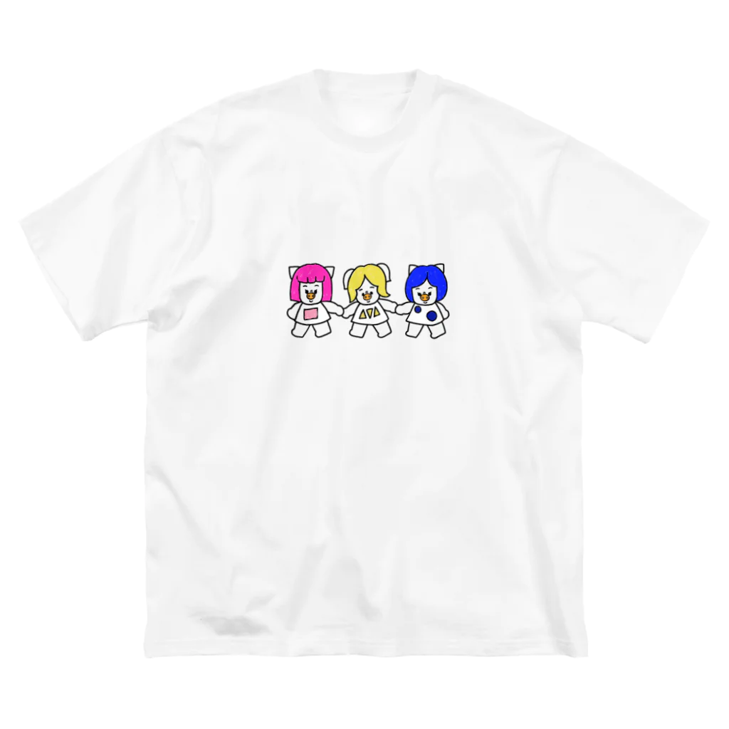 三匹の子むすめの手繋ぎ三匹の子むすめ ビッグシルエットTシャツ