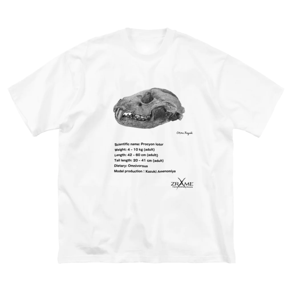 zrame-Aのアライグマ頭骨 ビッグシルエットTシャツ
