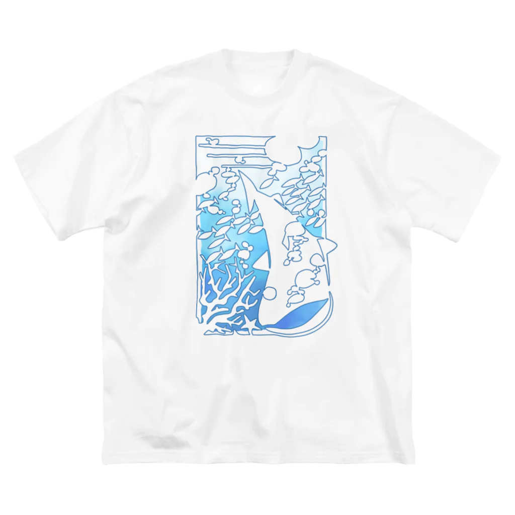 blanco_blancoのひとふでの海（カラー） Big T-Shirt