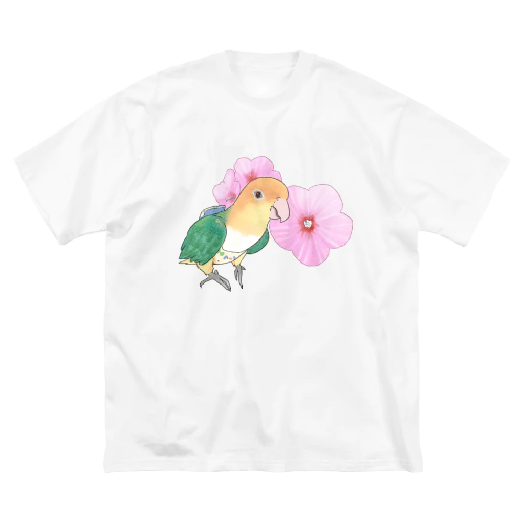 まめるりはことりのお花とシロハラインコちゃん【まめるりはことり】 ビッグシルエットTシャツ