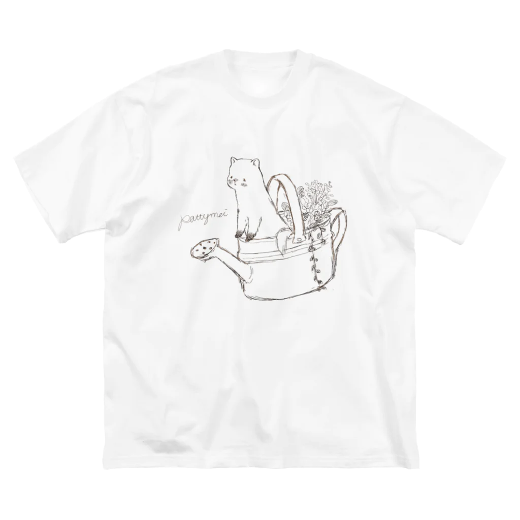 Little afternoonのブリキのジョウロとテン　モノクロ ビッグシルエットTシャツ