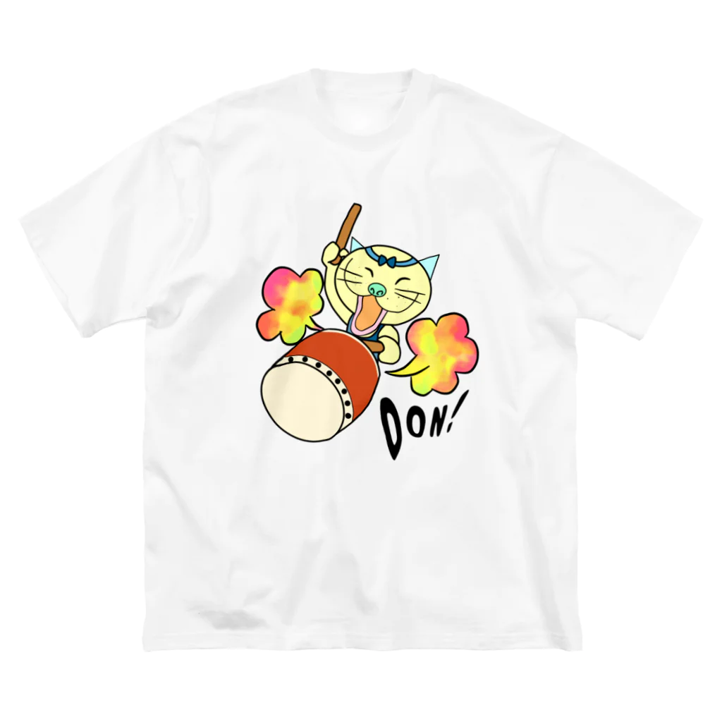 紫キャベツの太鼓のドラ　前面プリント ビッグシルエットTシャツ