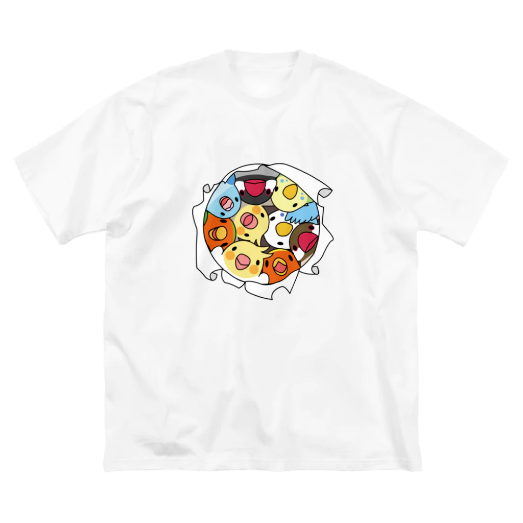 まめるりはことりの三密です！むちむち鳥まみれ【まめるりはことり】 ビッグシルエットTシャツ