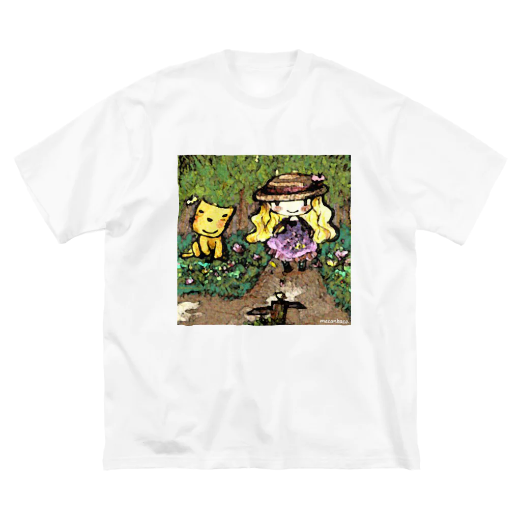 屋根裏ひみつ結社のmecanbaco.『森とネコと少女』 Big T-Shirt