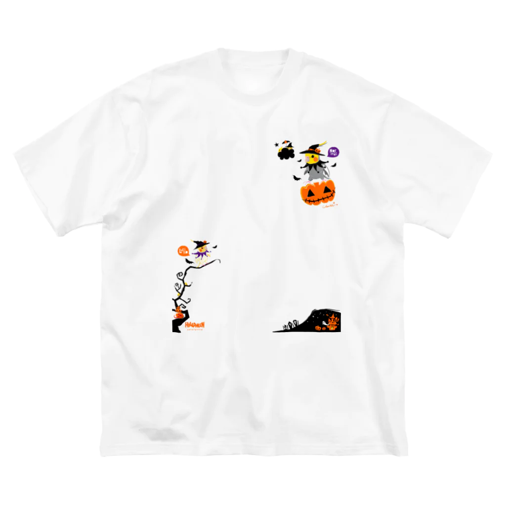 LittleLoroのFlying Pumpkin オカメインコのハロウィン 大きめワンポイント系 0461 Big T-Shirt