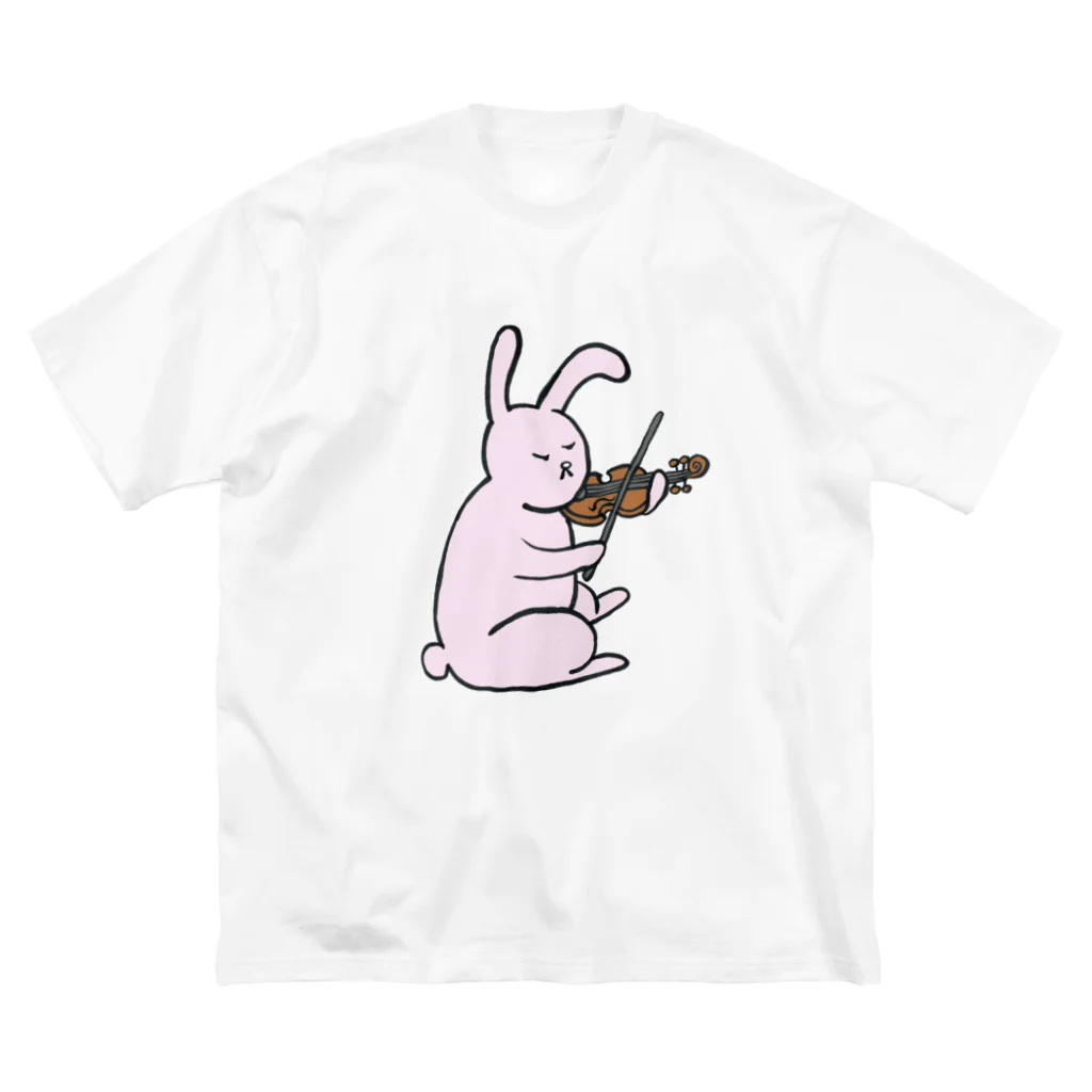 mikitoartのヴァイオリン弾きのウサギ ビッグシルエットTシャツ