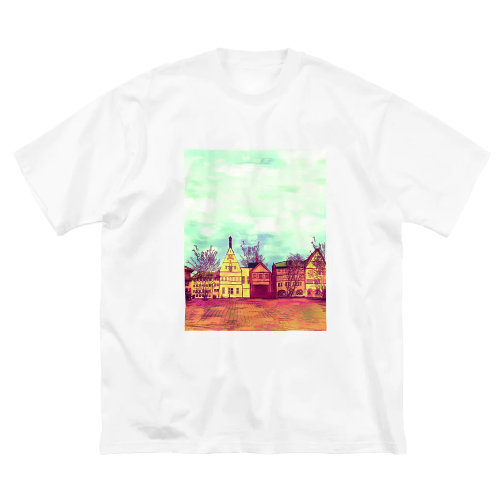 ふわりの絵画のような街（秋色） ビッグシルエットTシャツ