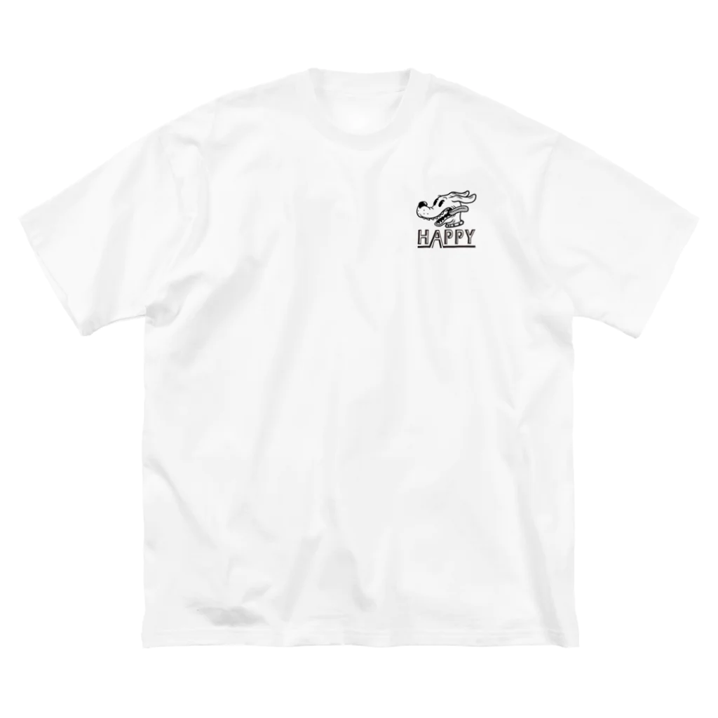 nidan-illustrationのhappy dog -JET- (black ink) ビッグシルエットTシャツ