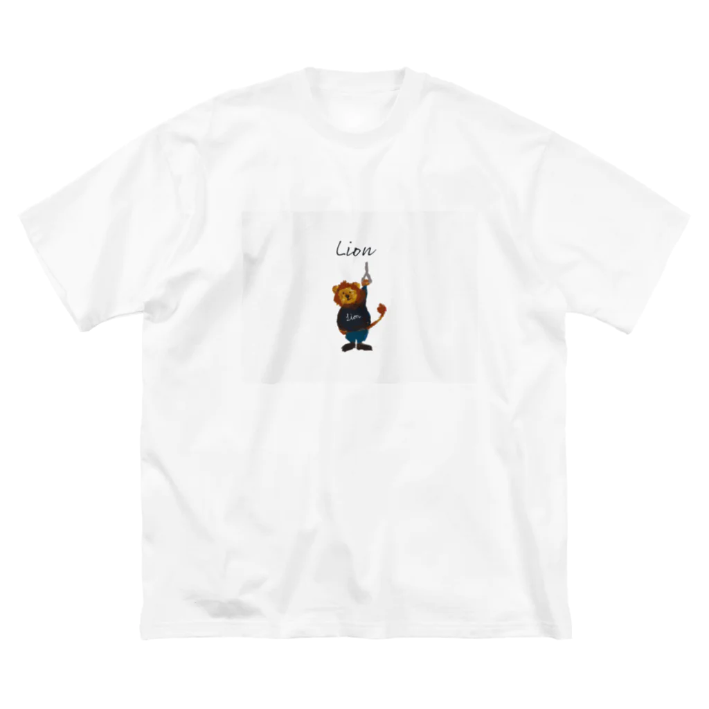 papiko くまさんのnew つり革 ライオン 背景グレー Big T-Shirt