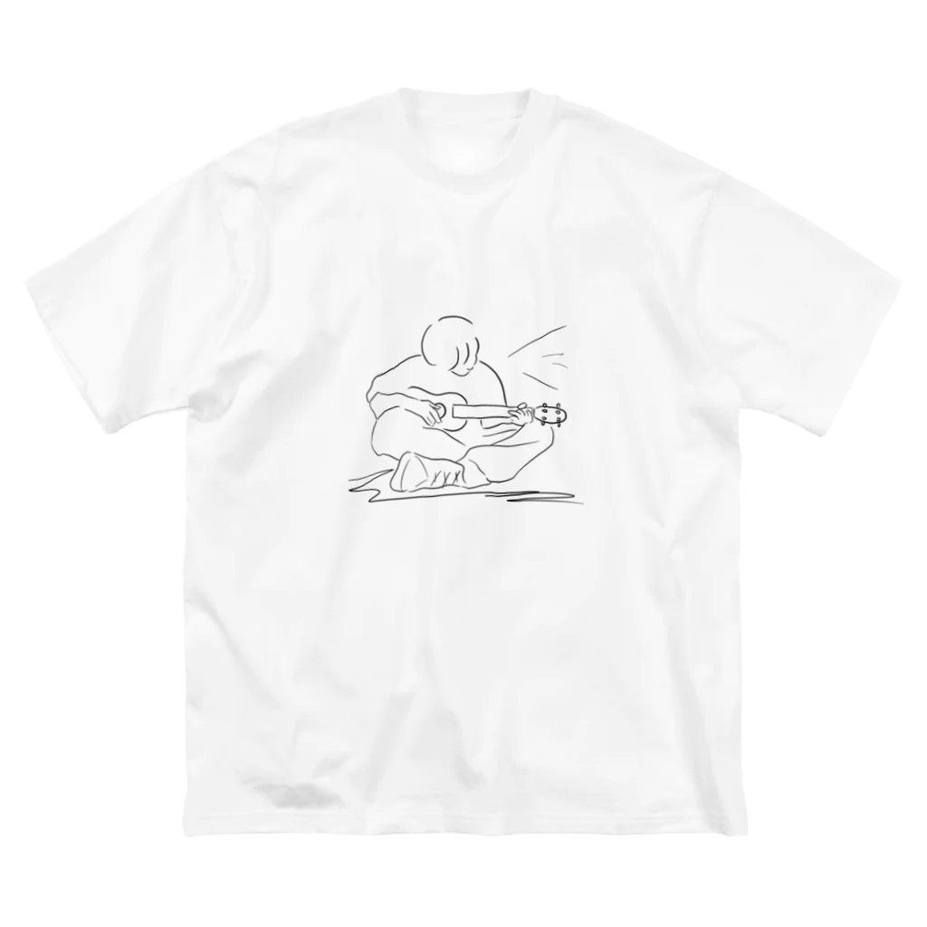 菊花ゆいの線画　ギター弾き ビッグシルエットTシャツ