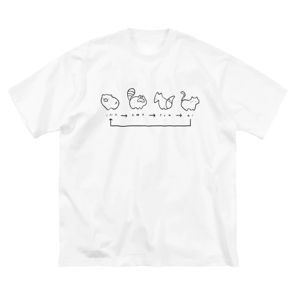 ミミズク堂　のループしりとり ビッグシルエットTシャツ