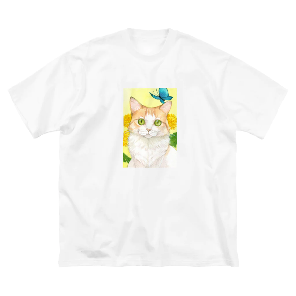 Miaws Shopのタンポポと白茶猫 ビッグシルエットTシャツ