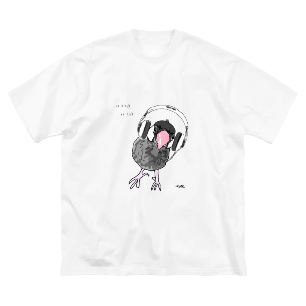 空飛ぶ猫 sakuuの文鳥 music ビッグシルエットTシャツ