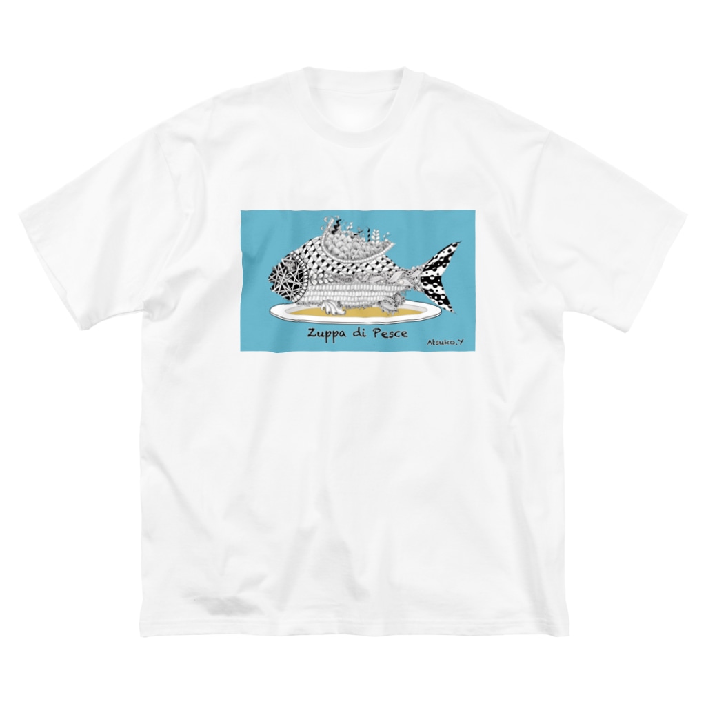 お魚スープ 背景ブルー あこわーるど Akora のビッグシルエットtシャツ通販 Suzuri スズリ