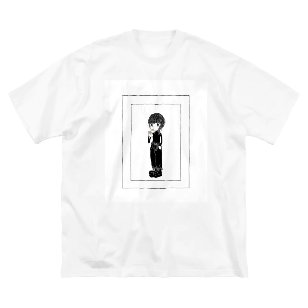 暦designのウルフちゃんとタバコ ビッグシルエットTシャツ