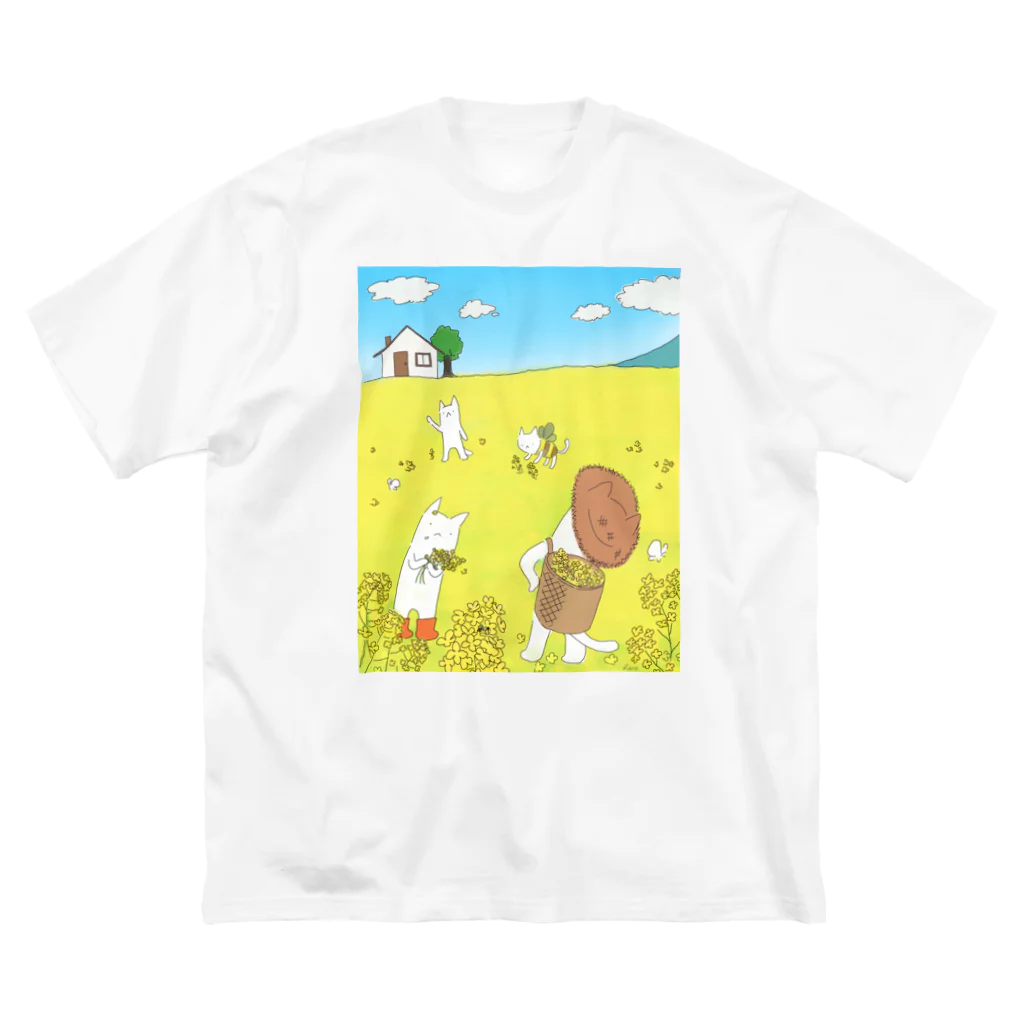 はねさんの楽しいお店のおっきいネコちっさいネコ菜の花 Big T-Shirt