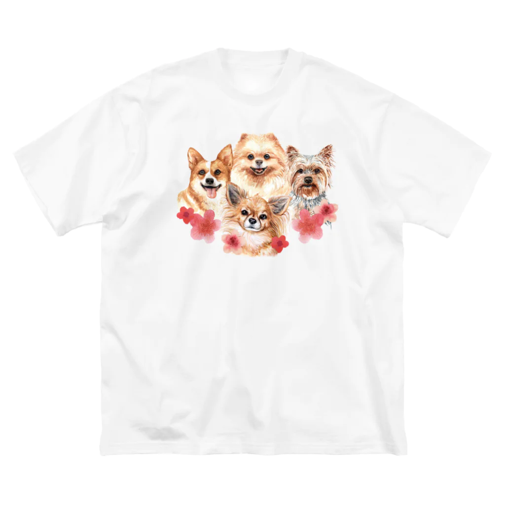 SANKAKU DESIGN STOREのお花の似合う小さい犬たち。 ビッグシルエットTシャツ