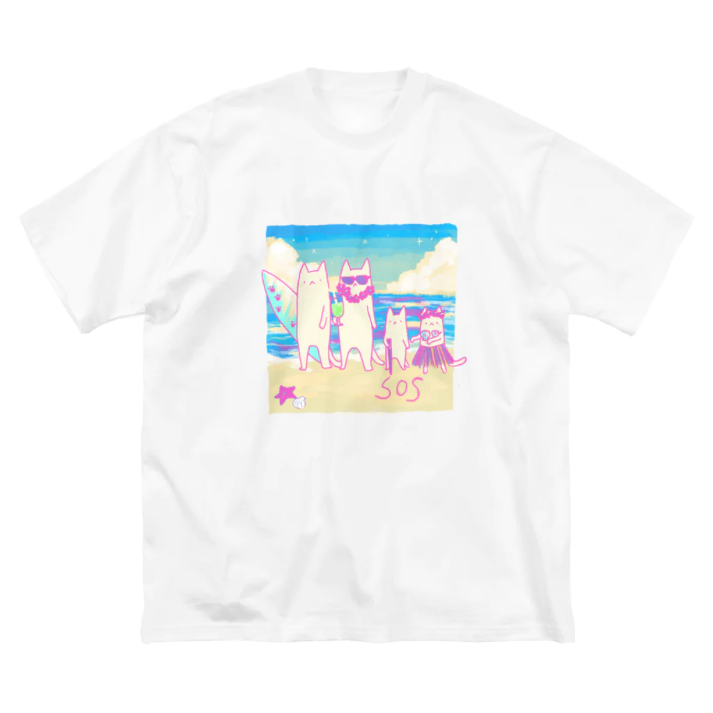 はねさんの楽しいお店の助けてsummerネコ ビッグシルエットTシャツ