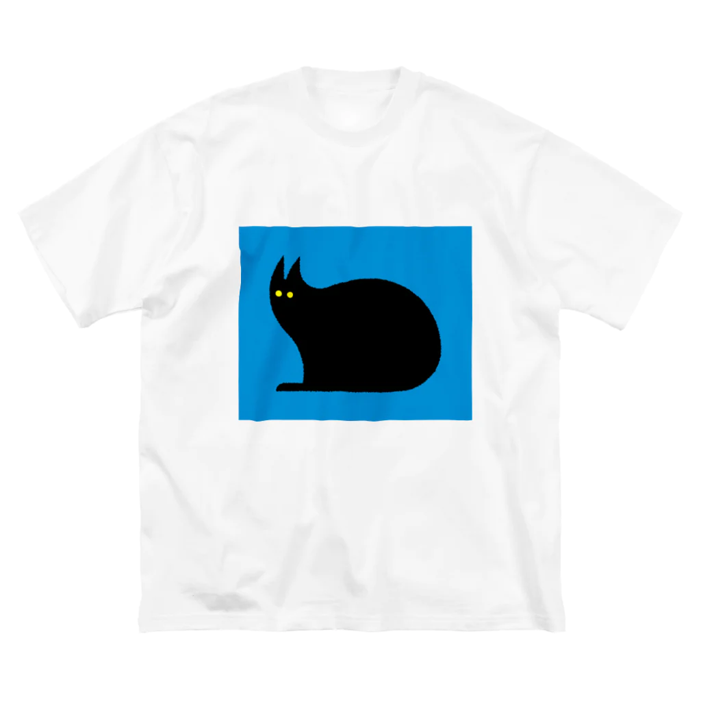 白旗の黒猫（青） ビッグシルエットTシャツ