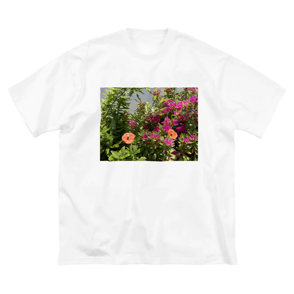 お散歩Ｔシャツの道端の花壇 ビッグシルエットTシャツ