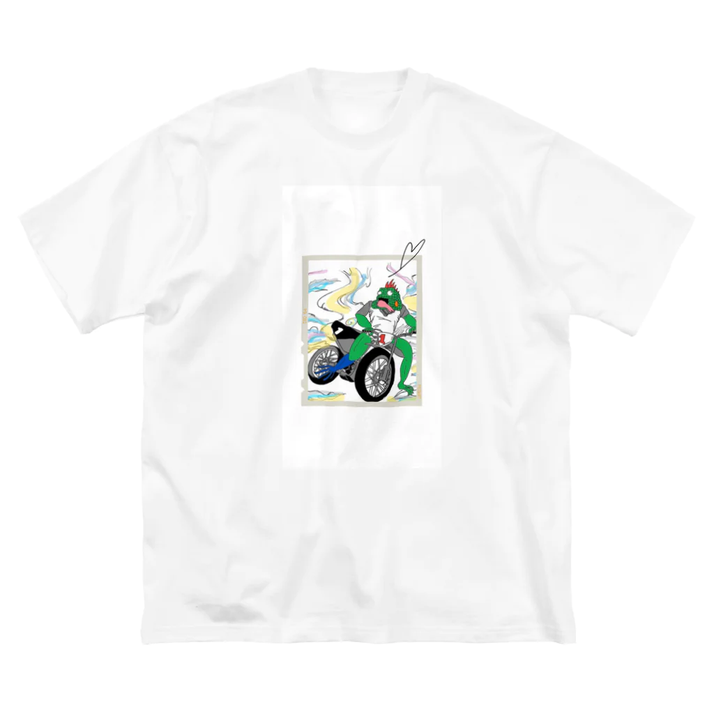 オリジナリティ強めのイグアナバイクくん 루즈핏 티셔츠