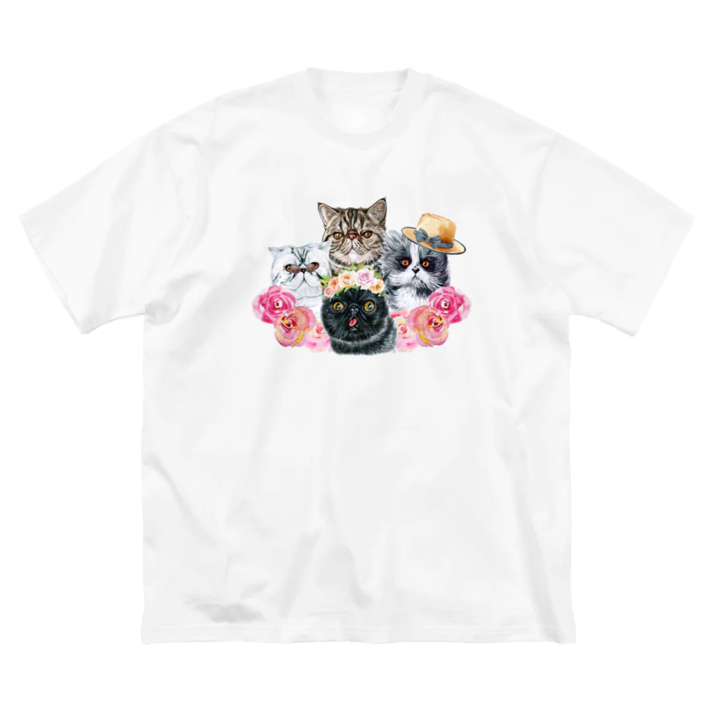 SANKAKU DESIGN STOREの仲良し！ぺちゃかわ猫ちゃんたちのバカンス。 ビッグシルエットTシャツ