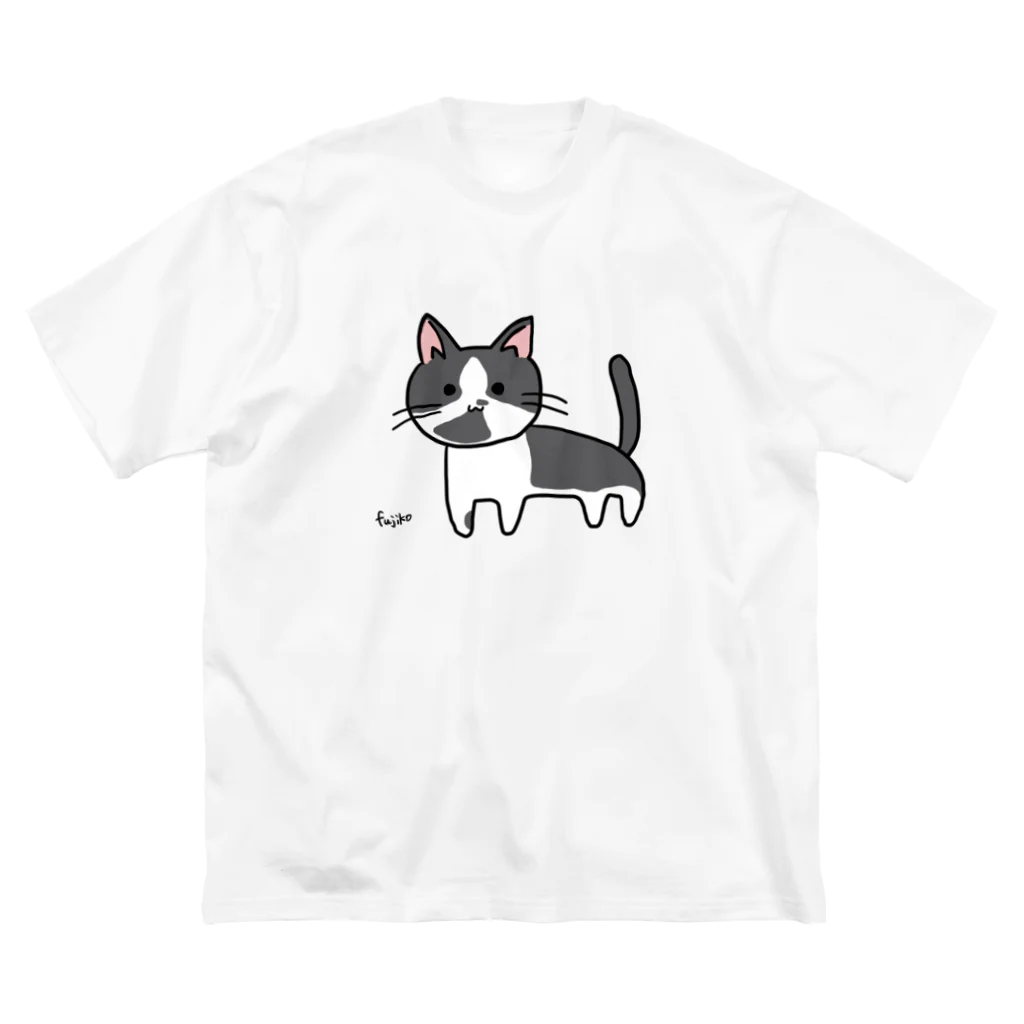 フジコの白黒おかめねこちゃん ビッグシルエットTシャツ