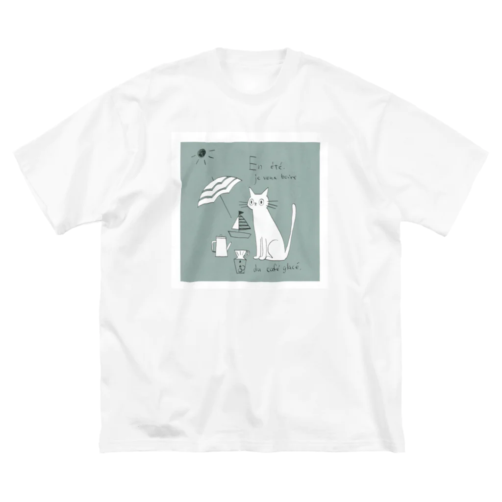 Cocokoのネコとアイスコーヒー ビッグシルエットTシャツ