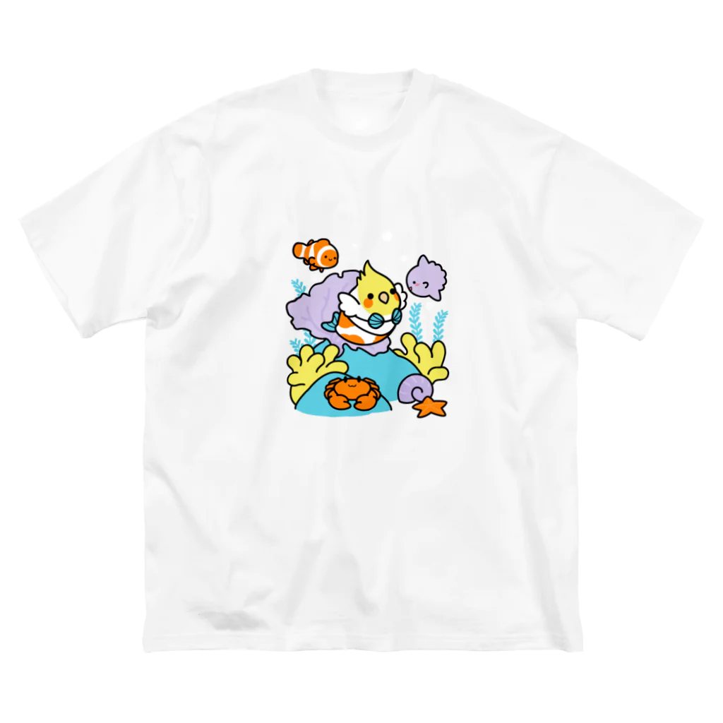 Cody the LovebirdのChubby Bird サンゴ礁を守ろう！　オカメインコと海のお友達 ビッグシルエットTシャツ