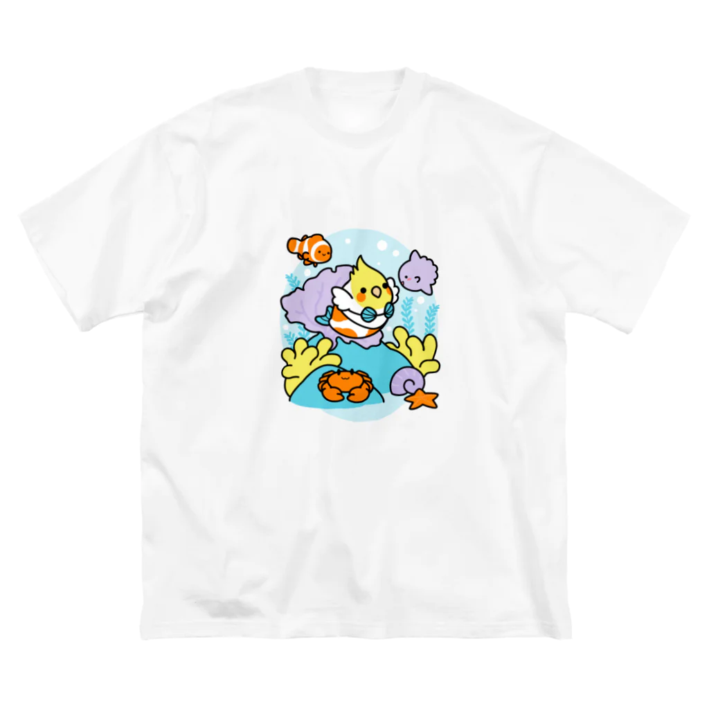 Cody the LovebirdのChubby Bird サンゴ礁を守ろう！　オカメインコと海のお友達 ビッグシルエットTシャツ