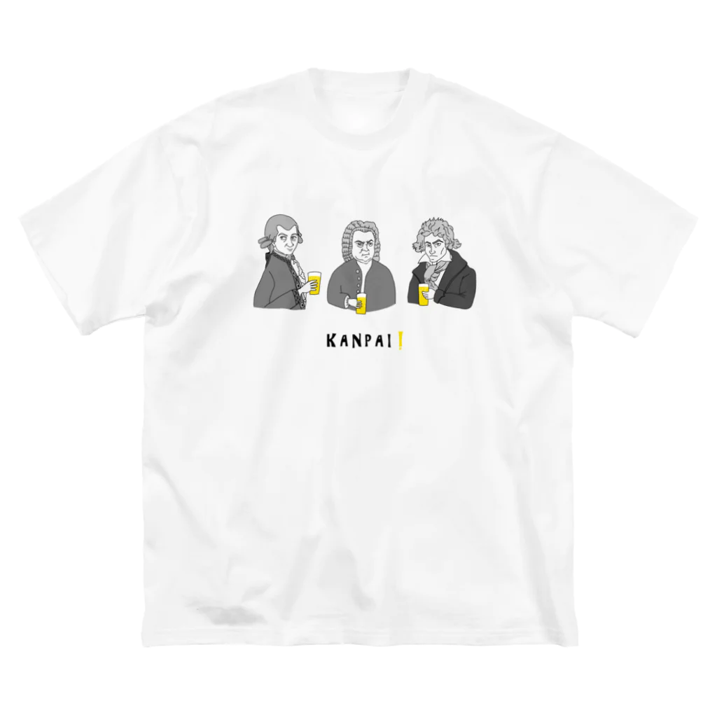 ビールとアート TM-3 Designの偉人 × BEER（三人の音楽家）黒線画 ビッグシルエットTシャツ