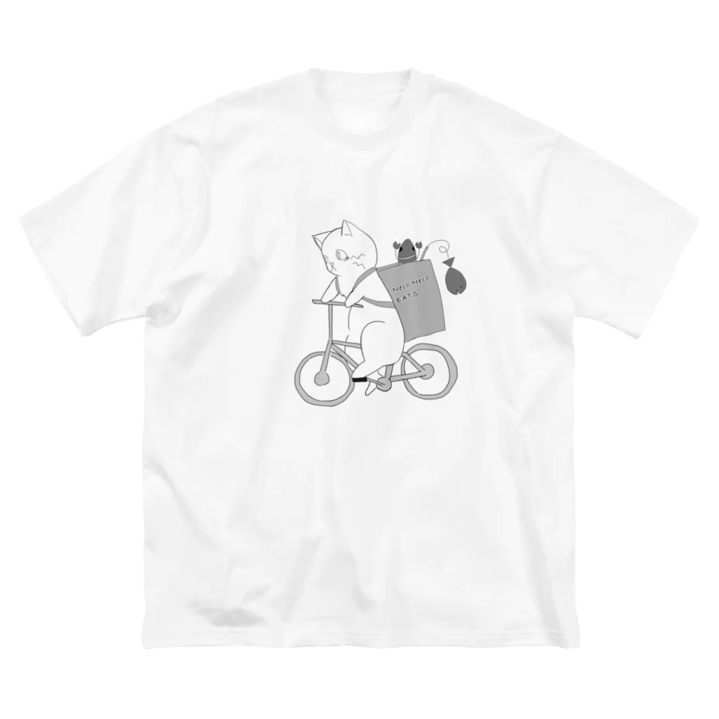 amemugi（あめむぎ）のネコネコイーツ配達中のネコ。 ビッグシルエットTシャツ