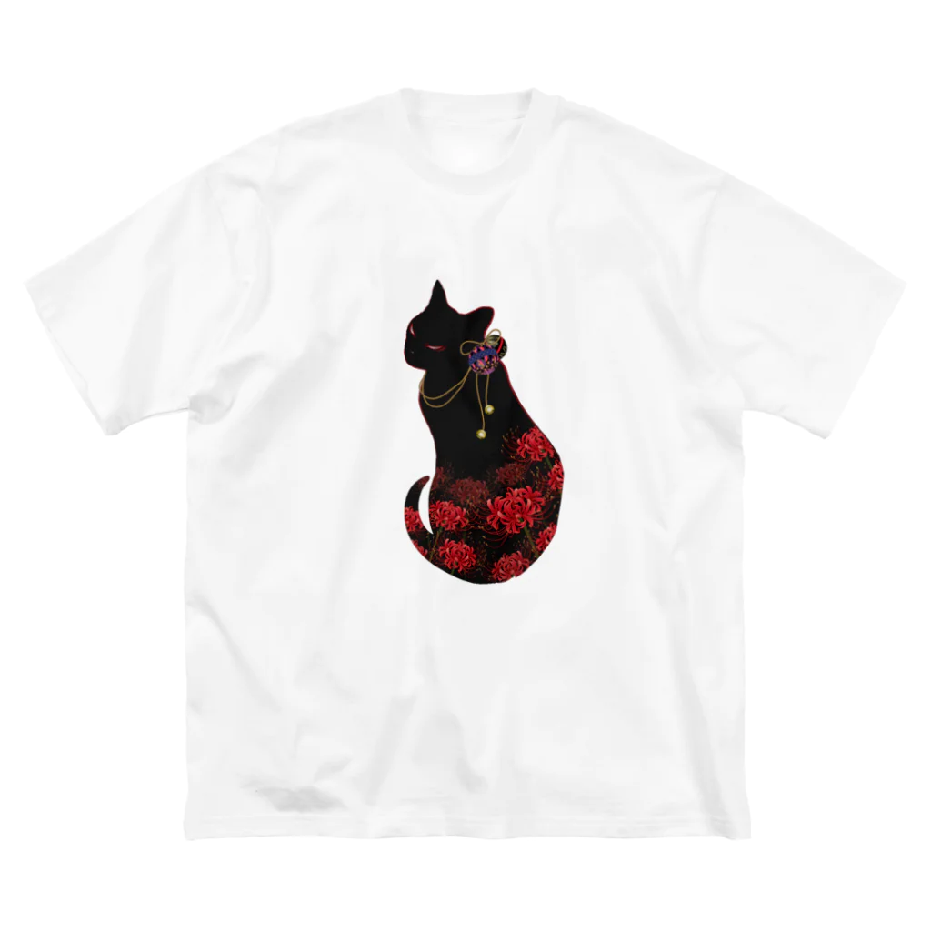 Lunatic Cat-ismの妖猫-曼珠沙華（彼岸花） ビッグシルエットTシャツ