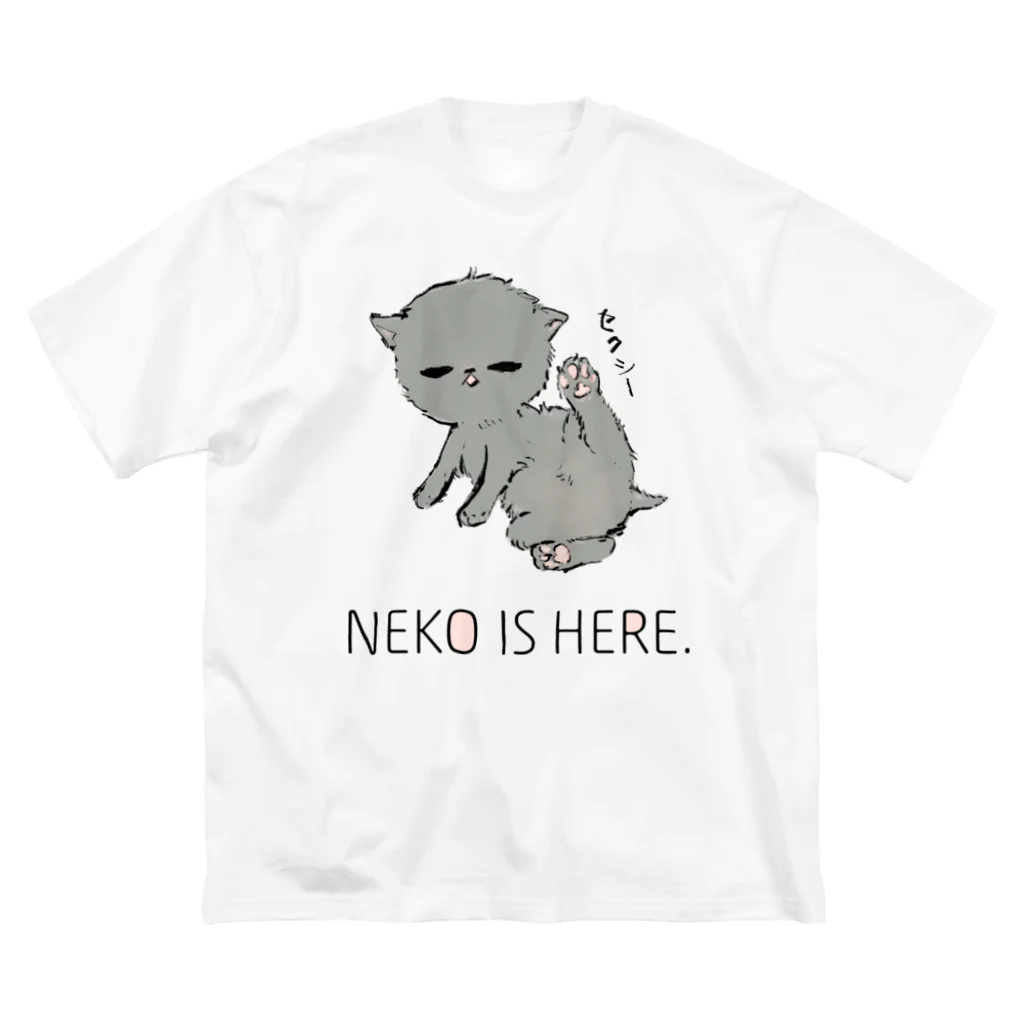 アライグマ製作所（SUZURI)のNEKO IS HERE. Big T-Shirt