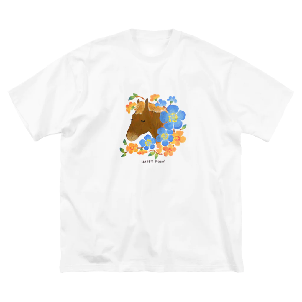 poniponiの馬と花 ビッグシルエットTシャツ