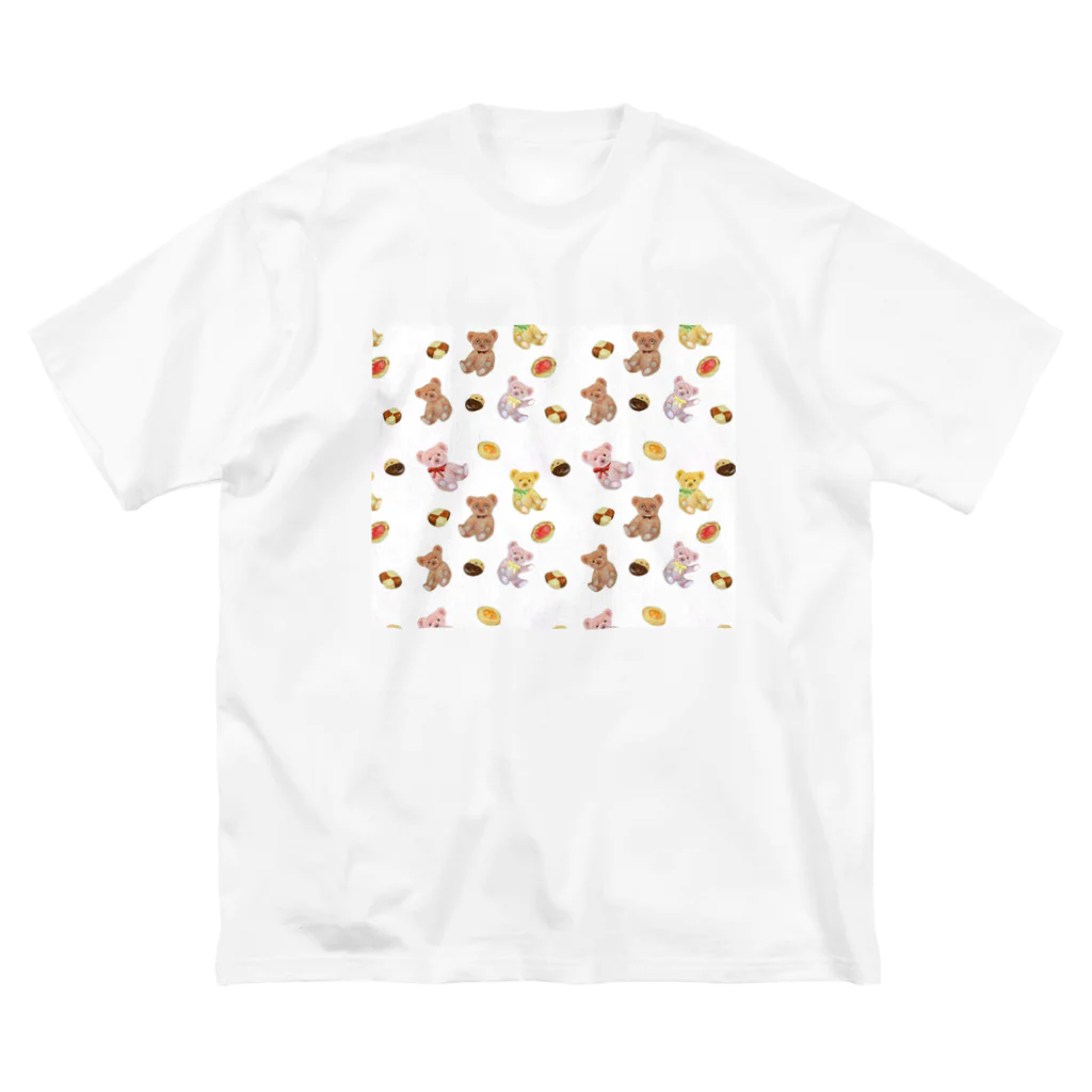 NORIMA'S SHOP のおしゃれなテディベアとクッキーのパターン ビッグシルエットTシャツ