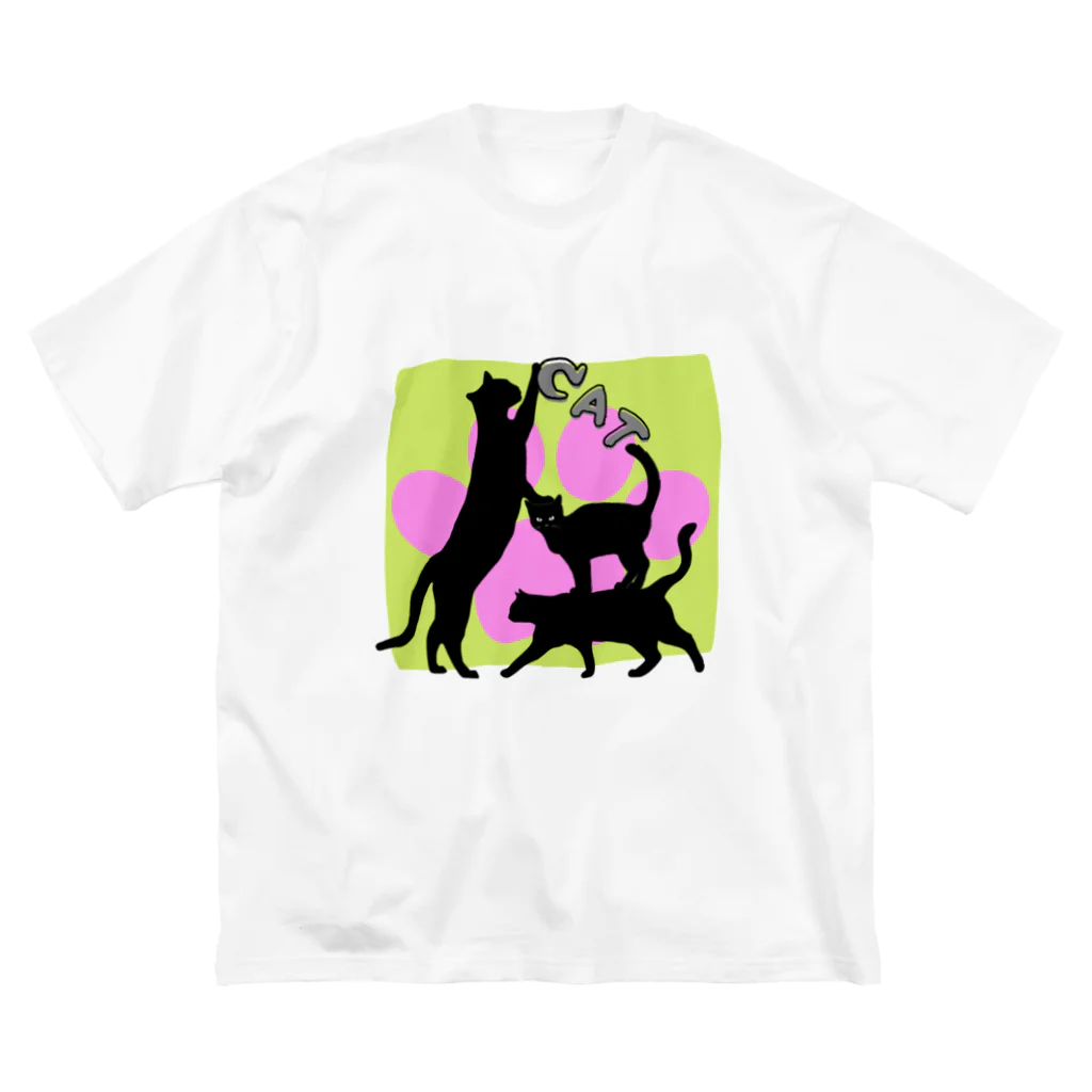 insparation｡   --- ｲﾝｽﾋﾟﾚｰｼｮﾝ｡の黒猫タワー(肉球) ビッグシルエットTシャツ