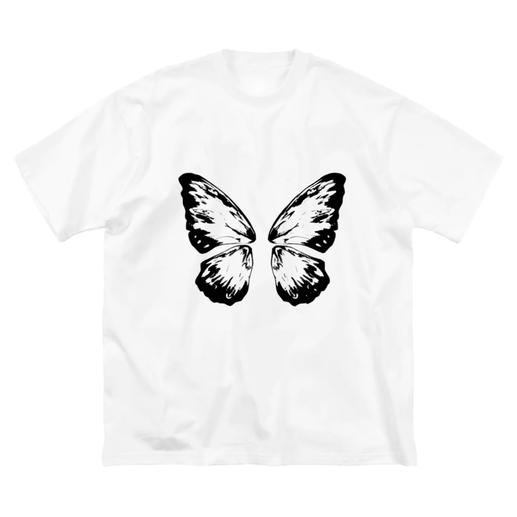 つばめの巣のモノトーン/蝶 ビッグシルエットTシャツ